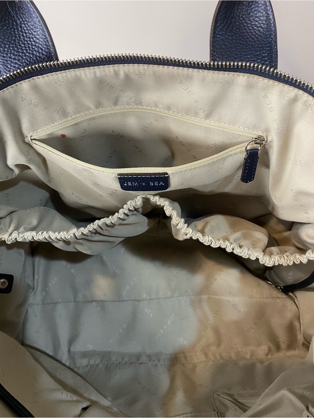 Jem + Bea Navy Leather Baby Tote Bag with Dual Top Handles - Picture 10 of 13